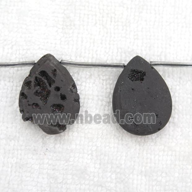 black Druzy Agate teardrop beads, topdrilled