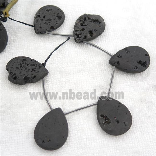 black Druzy Agate teardrop beads, topdrilled