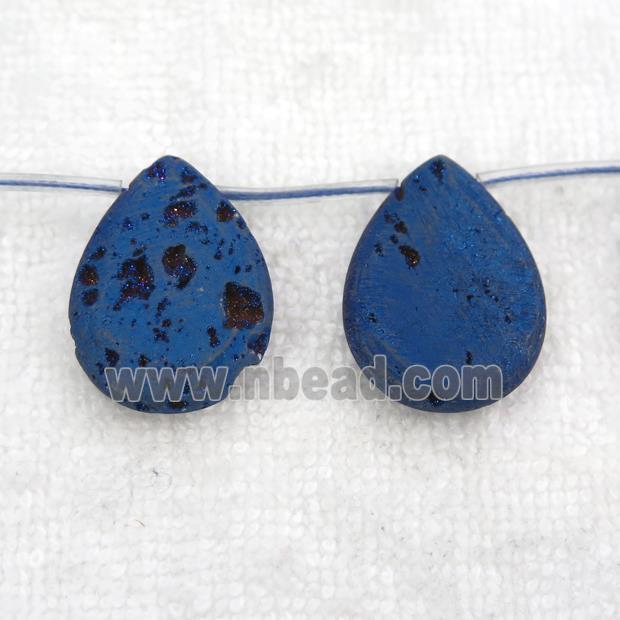 blue Druzy Agate teardrop beads, topdrilled
