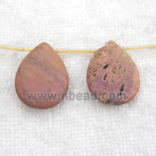 champagne Druzy Agate teardrop beads, topdrilled