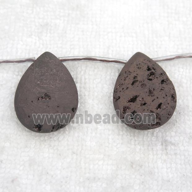 chocolate Druzy Agate teardrop beads, topdrilled