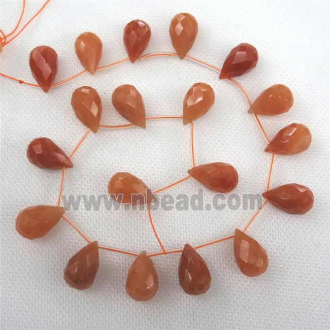 red Aventurine beads, faceted teardrop, topdrilled