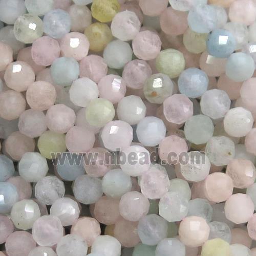 tiny Morganite Beads, faceted round, multi color