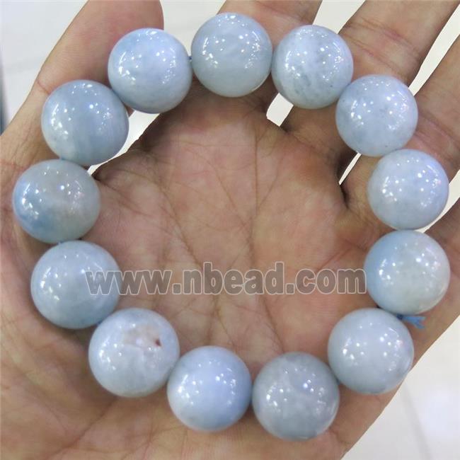 blue Aquamarine Beaded Bracelet, round