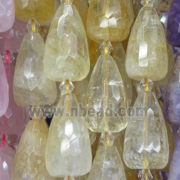 yellow Citrine Beads, faceted teardrop