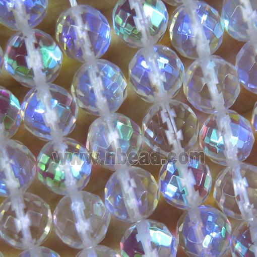 faceted round white Aura Quartz Crystal Beads, synthetic, electroplated