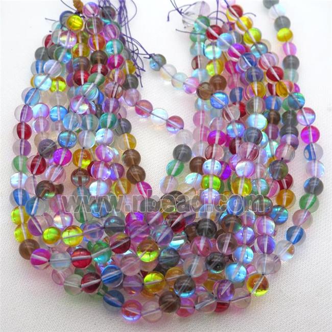 round synthetic Mystic Aura Quartz Crystal Beads, glowing, mixed color