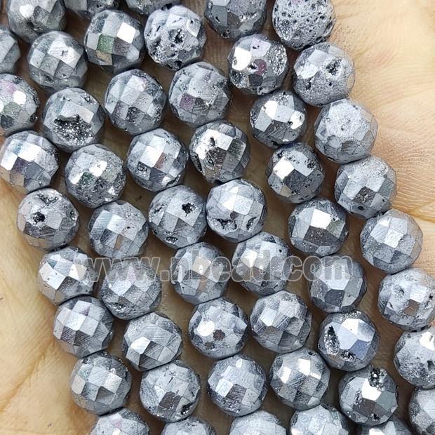 silver Agate Druzy beads, faceted round