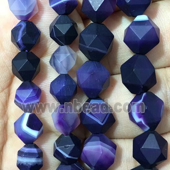 purple matte striped Agate beads, faceted round