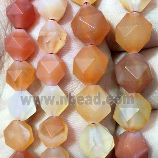 red matte Carnelian Agate beads, faceted round