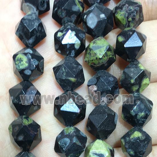 green spoted Jasper beads, faceted round