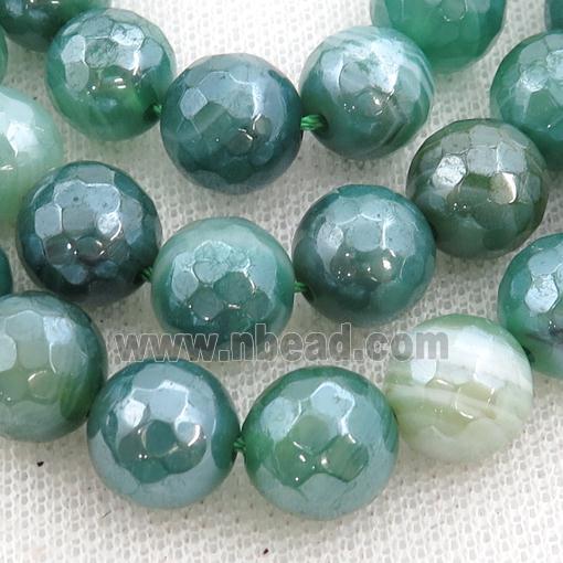 green striped Agate beads, faceted round, light electroplated