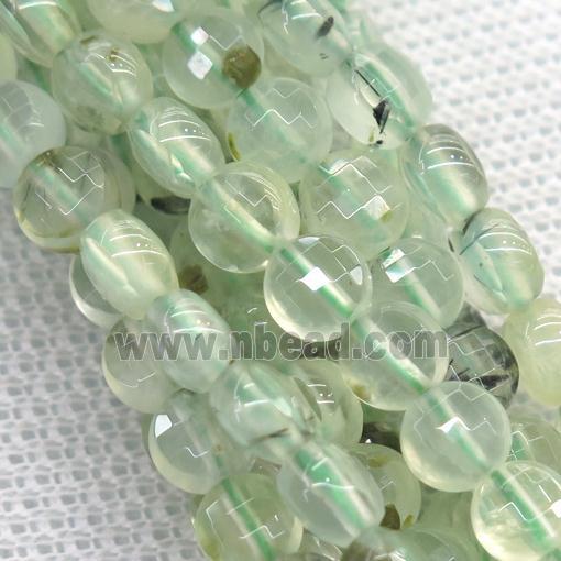 green Prehnite beads, faceted coin