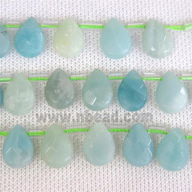 Chinese Amazonite stone bead, faceted teardrop, top-drilled