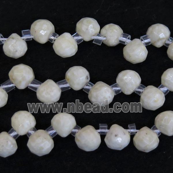white River Jasper beads, faceted teardrop, top-drilled