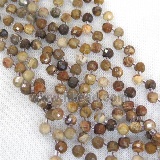 Petrified Jasper beads, faceted teardrop, top-drilled
