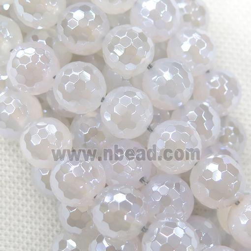 Natural White Agate Beads Faceted Round Light Electroplated