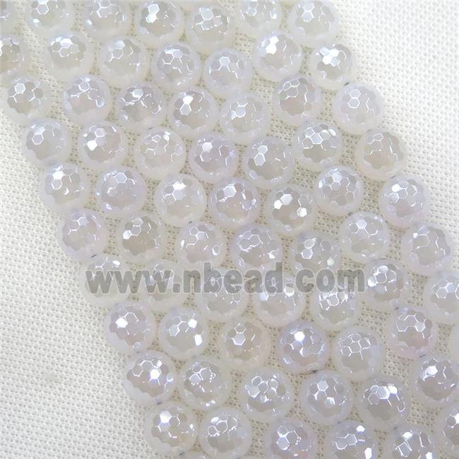 Natural White Agate Beads Faceted Round Light Electroplated