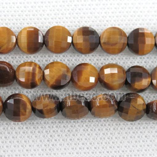 yellow Tiger eye stone beads, faceted circle