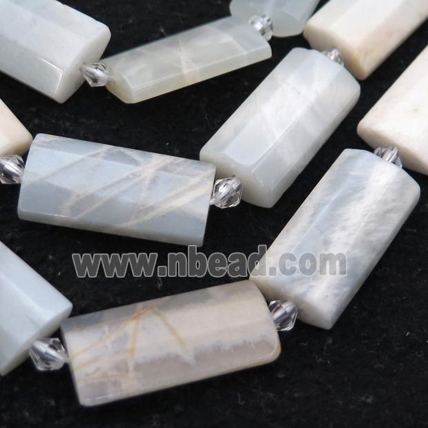 white MoonStone Beads, faceted rectangle