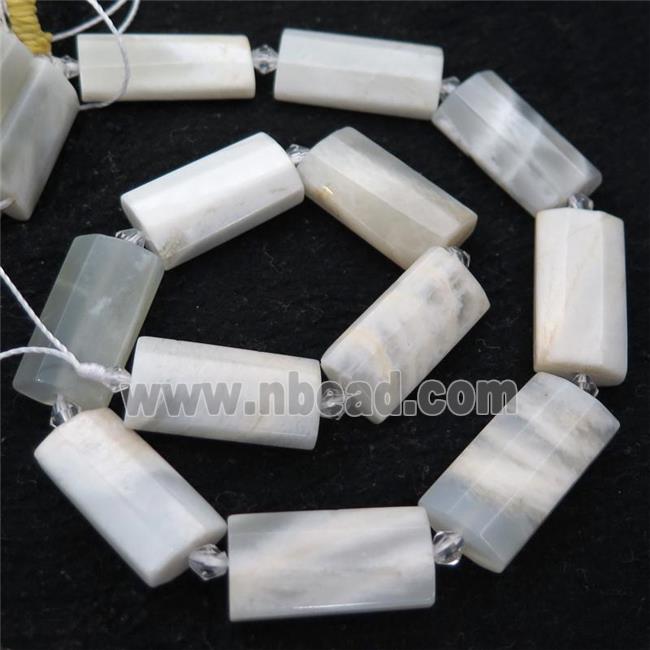 white MoonStone Beads, faceted rectangle