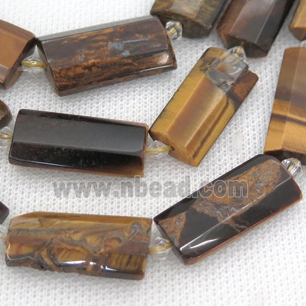 Tiger eye stone beads, faceted rectangle
