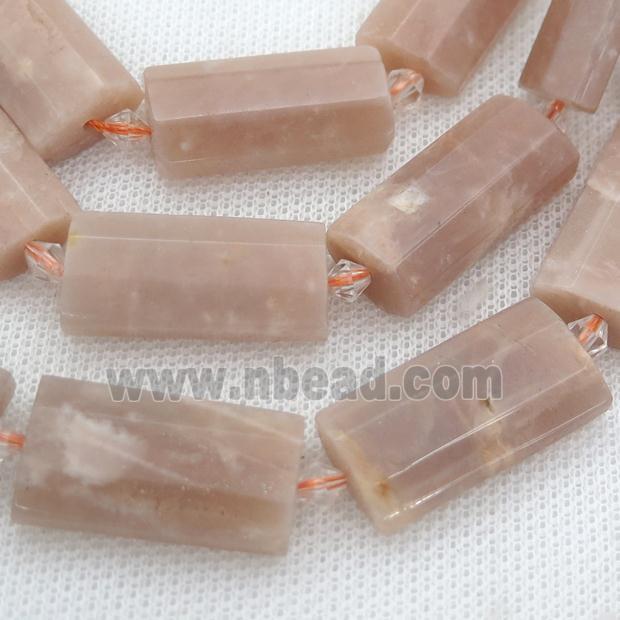 peach MoonStone Beads, faceted rectangle