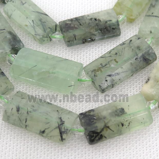 green Prehnite Beads, faceted rectangle