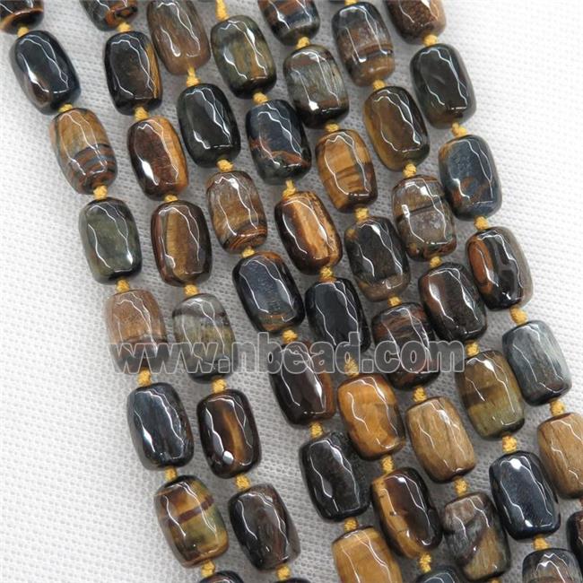 Tiger eye stone beads, faceted barrel