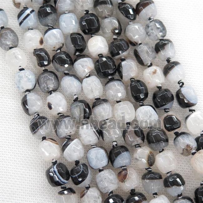 white druzy Agate beads, faceted barrel