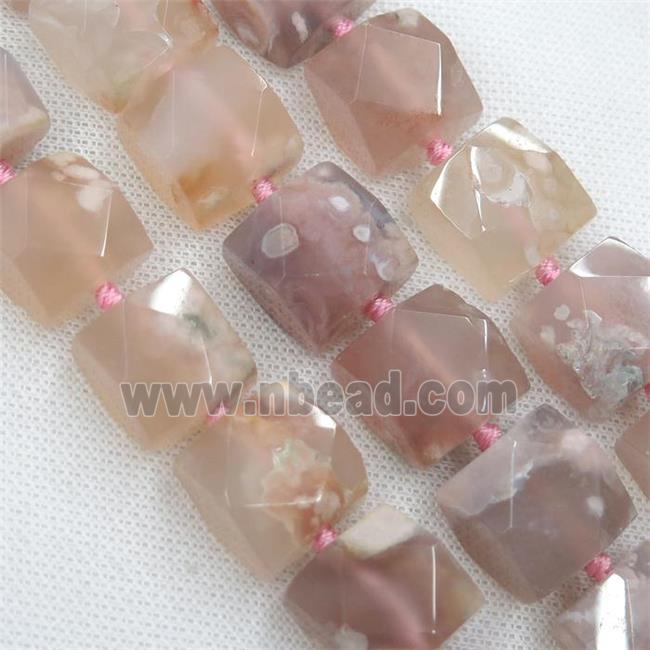 peach Cherry Agate beads, faceted square