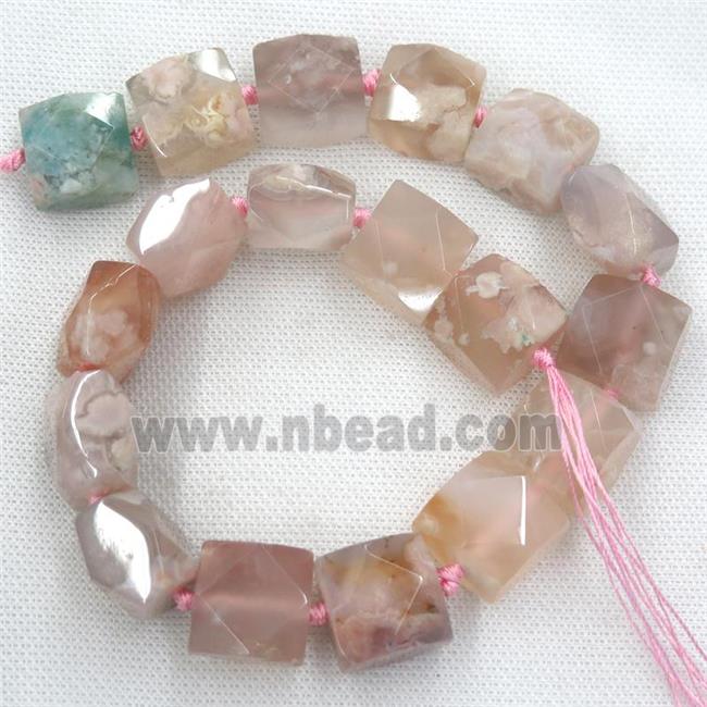 peach Cherry Agate beads, faceted square