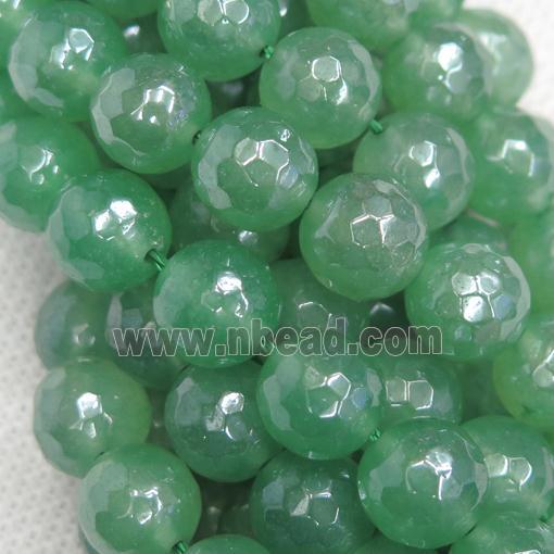 green Aventurine beads, faceted round, light electroplated