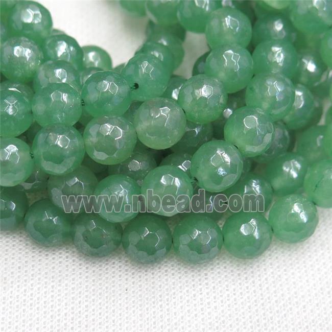 green Aventurine beads, faceted round, light electroplated