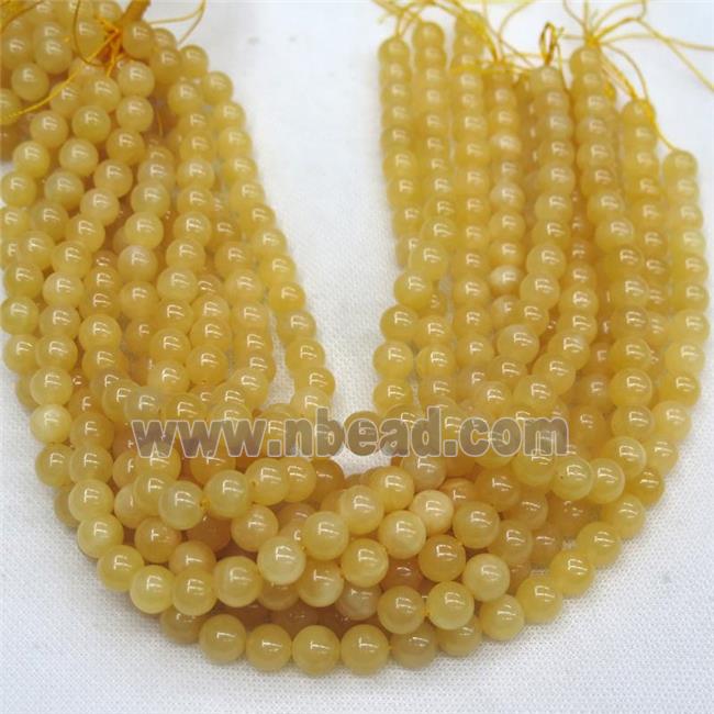 Chinese Yellow Honey Jade Beads Smooth Round