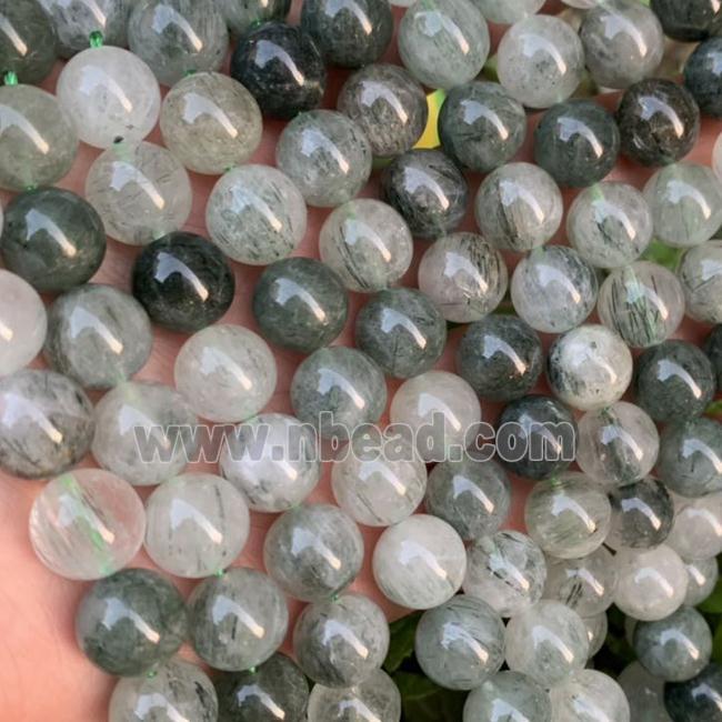 Green Rutilated Quartz Beads, round