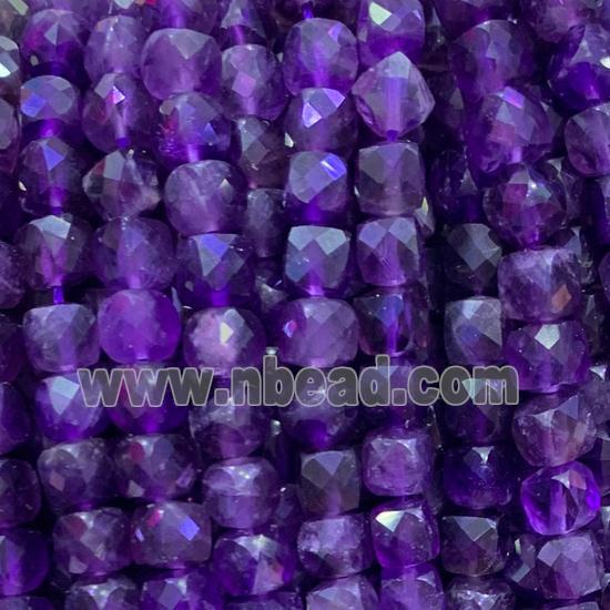 purple Amethyst Beads, faceted cube, AA-grade