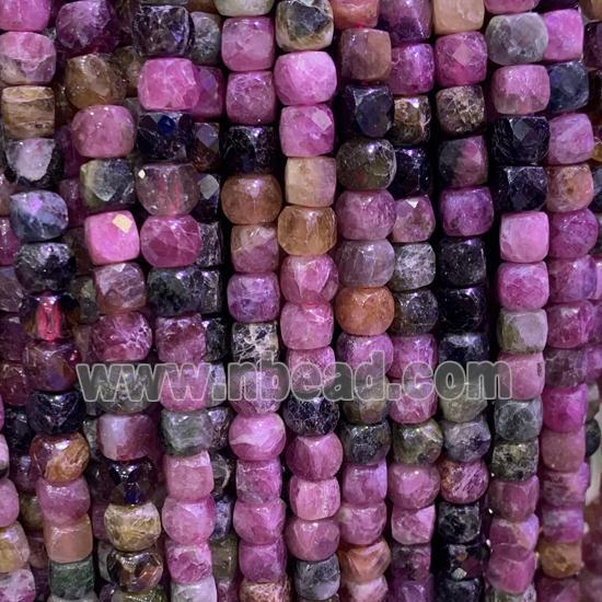 pink Tourmaline Beads, faceted cube