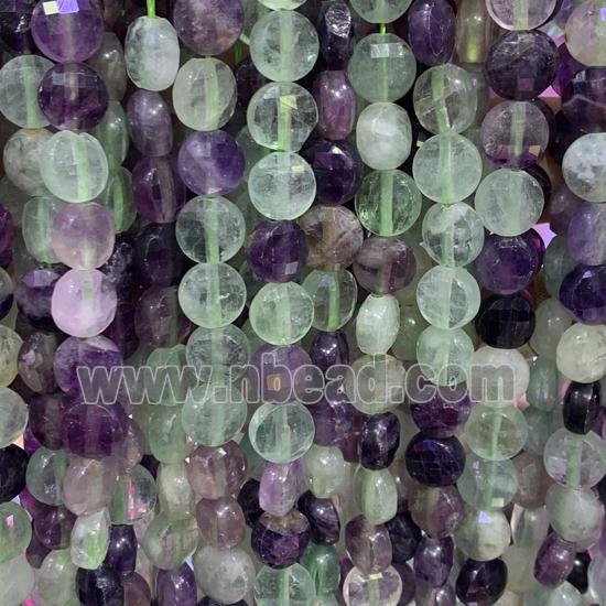 Fluorite Beads, faceted circle, multicolor