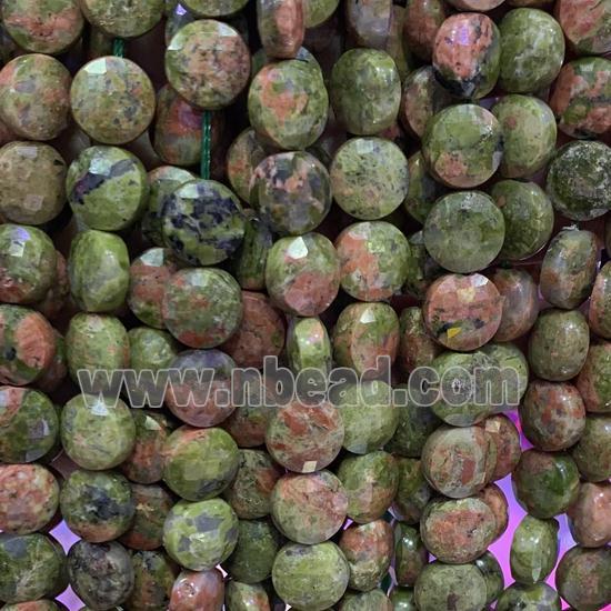 green Unakite Beads, faceted circle
