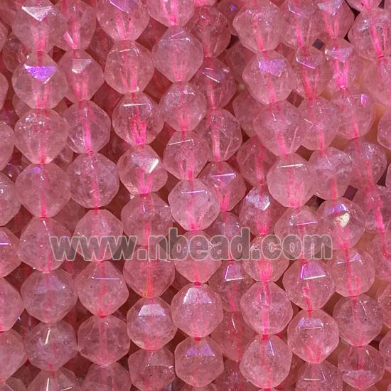pink Strawberry Quartz Beads, star-cutting
