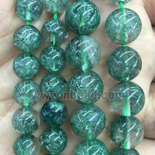 green Quartz beads, round, treated