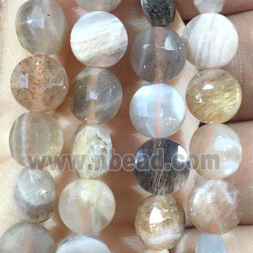 MoonStone Beads, multicolor, faceted circle coin