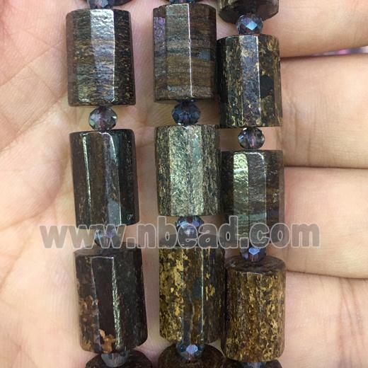 Bronzite beads, faceted cylinder