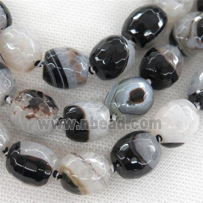 black Agate Druzy beads, faceted barrel