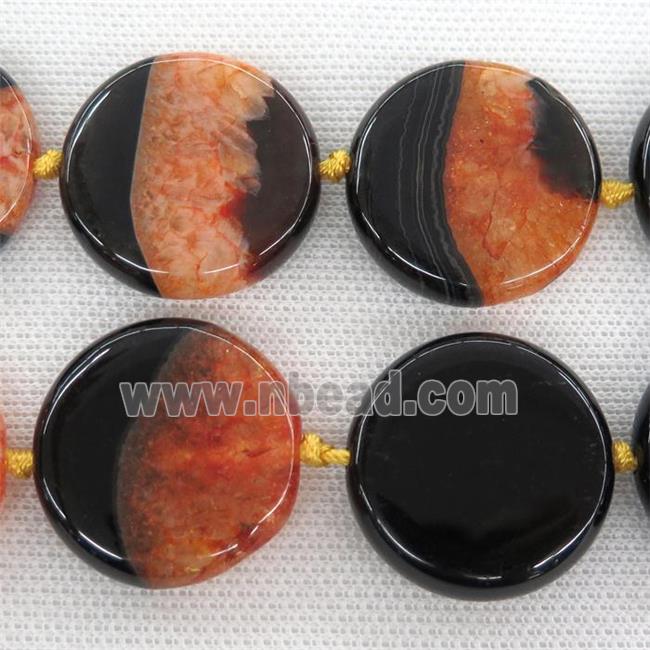 orange Druzy Agate circle coin beads
