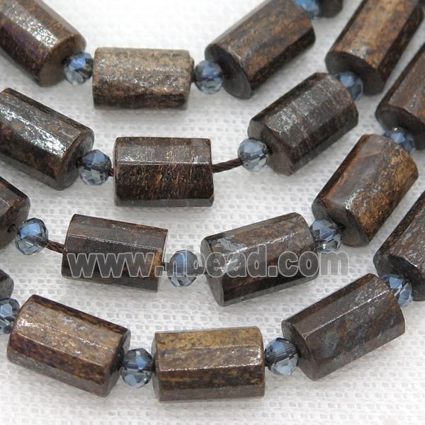 Bronzite Tube Beads, faceted cylinder