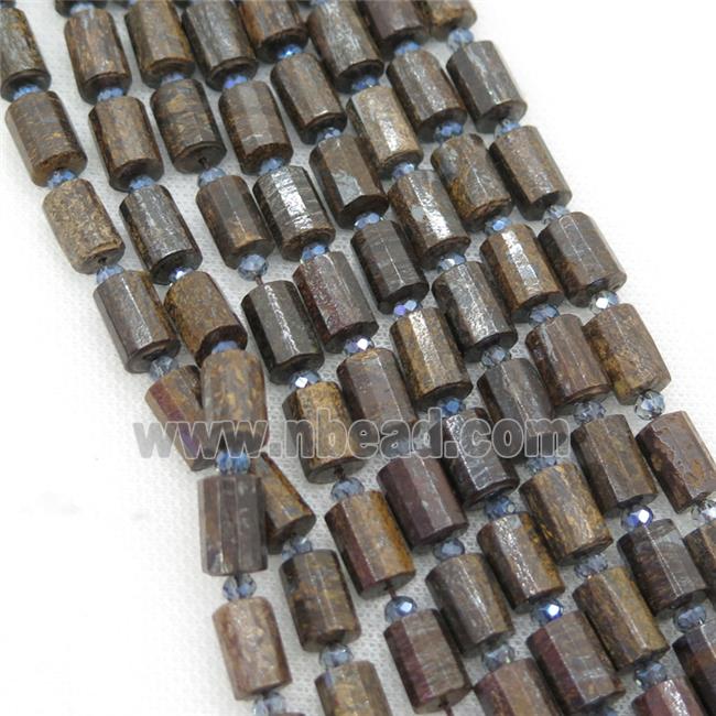 Bronzite Tube Beads, faceted cylinder