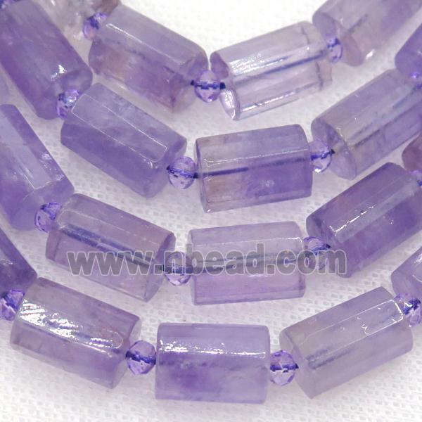 lt.purple Amethyst tube Beads, faceted column