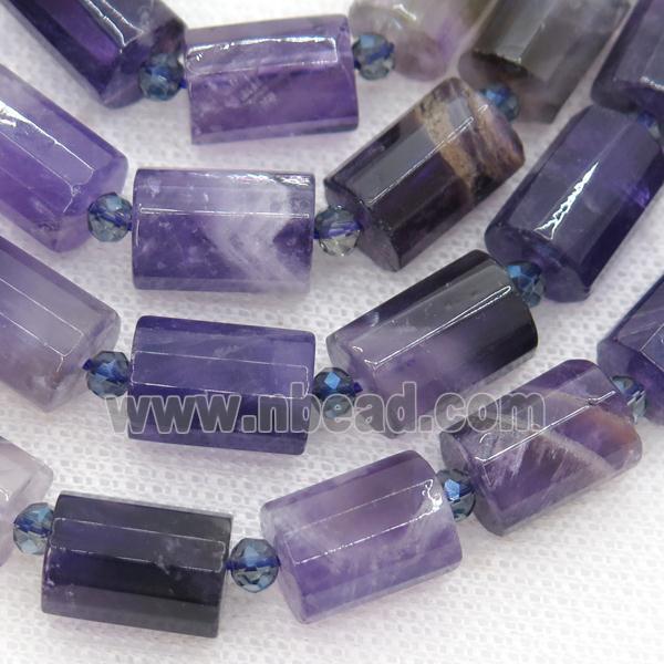 Natural Purple Amethyst tube Beads Faceted Column